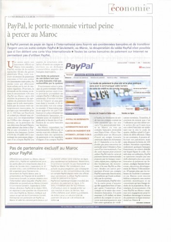 Article Lavieeco sur Paypal au Maroc