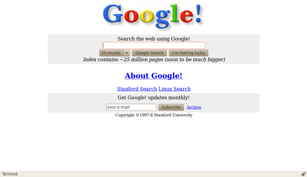 L'ancienne version de Google - 1998