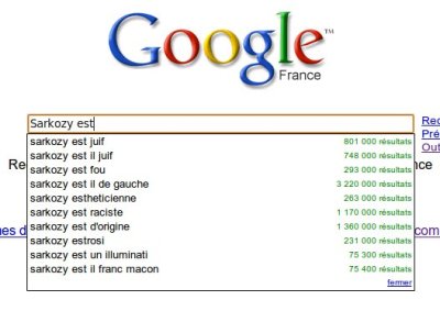 Google Suggest : Sarkozy est...