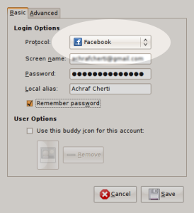 Plugin Facebook pour Pidgin dans "configurer un compte"