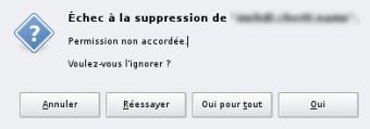 XFCE 4 Message : échec à la supression de '...', permission non accordée. Voulez-vous l'ignorer ? 